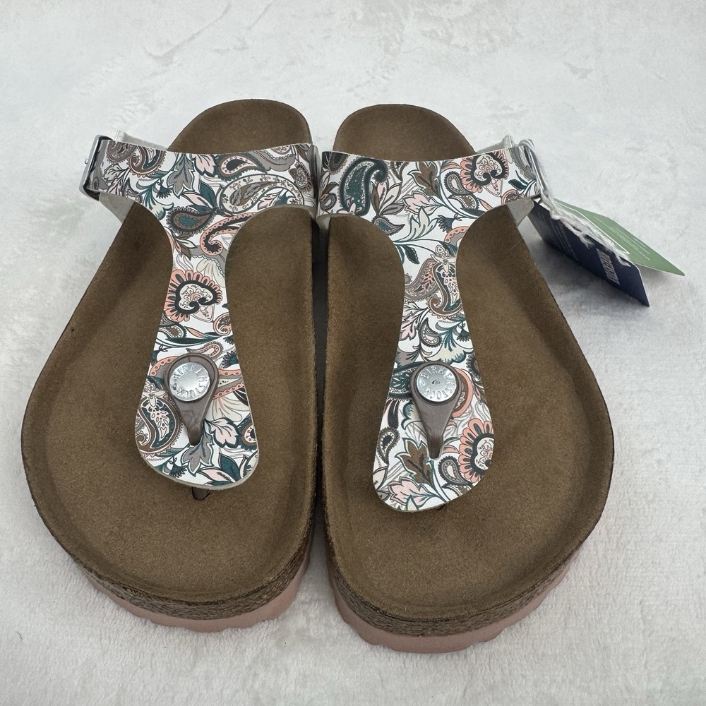 Birkenstock Gizeh Sandals Women 37 Paisley Antique White Vegan Thong NWOB - Picture 2 of 14